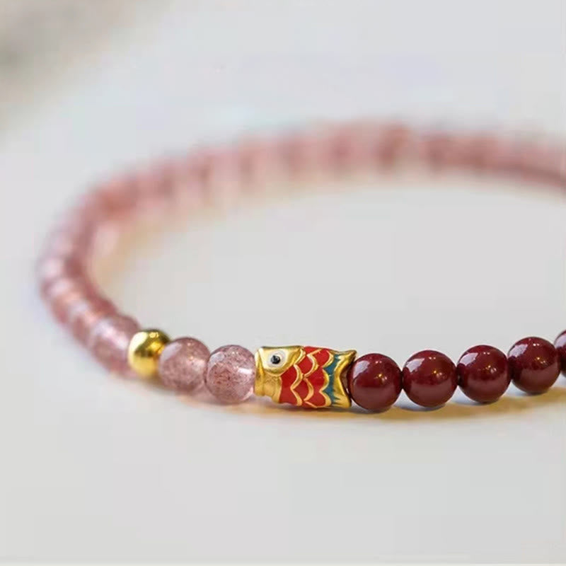 4mm Strawberry Quartz Lucky Koi Fish Healing Bracelet