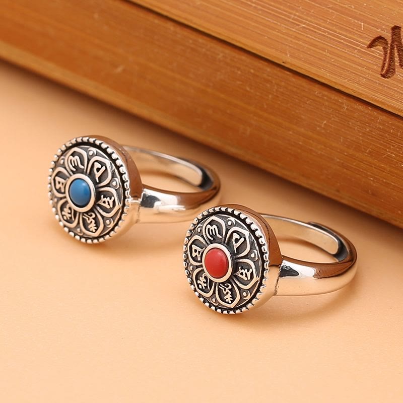 Adjustable Copper Om Mani Padme Hum Ring Spiritual Peace