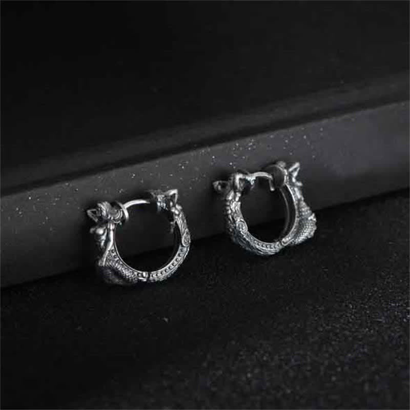 925 Sterling Silver Dragon Hoop Earrings for Protection & Strength