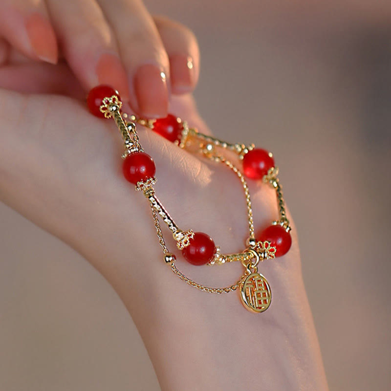 Red Agate Fu Character Self-acceptance Bracelet