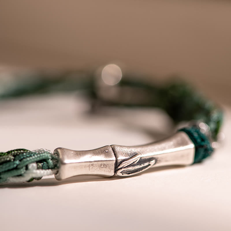 Red String Bracelet in 925 Sterling Silver with Bamboo Knot