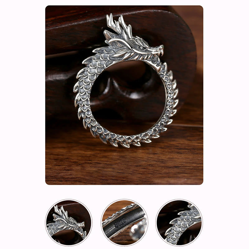 Adjustable 925 Sterling Silver Dragon Success Protection Ring