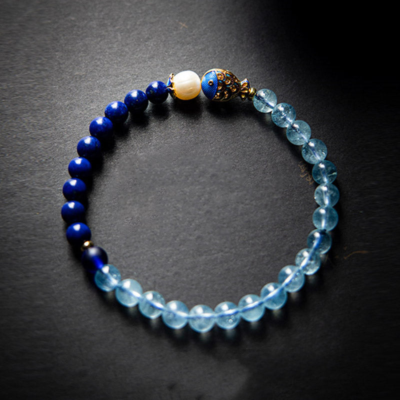 6mm Aquamarine Lazurite Healing Bracelet for Balance & Peace