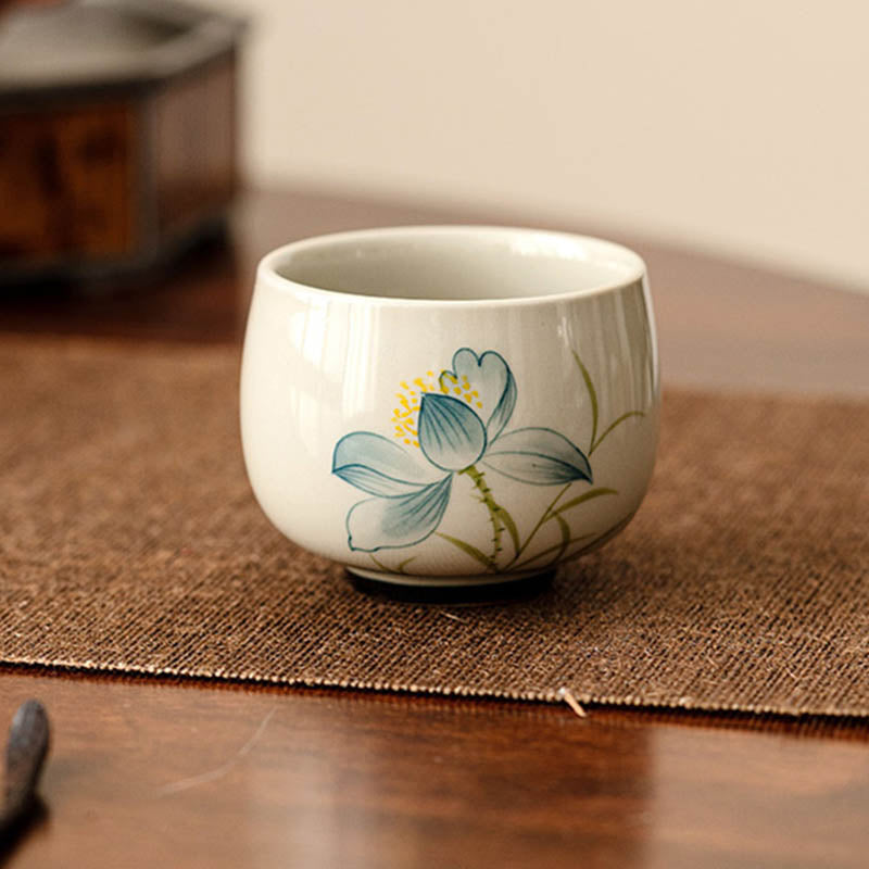 Hand Painted Lotus Ceramic Teacup 70ml | Kung Fu Tea