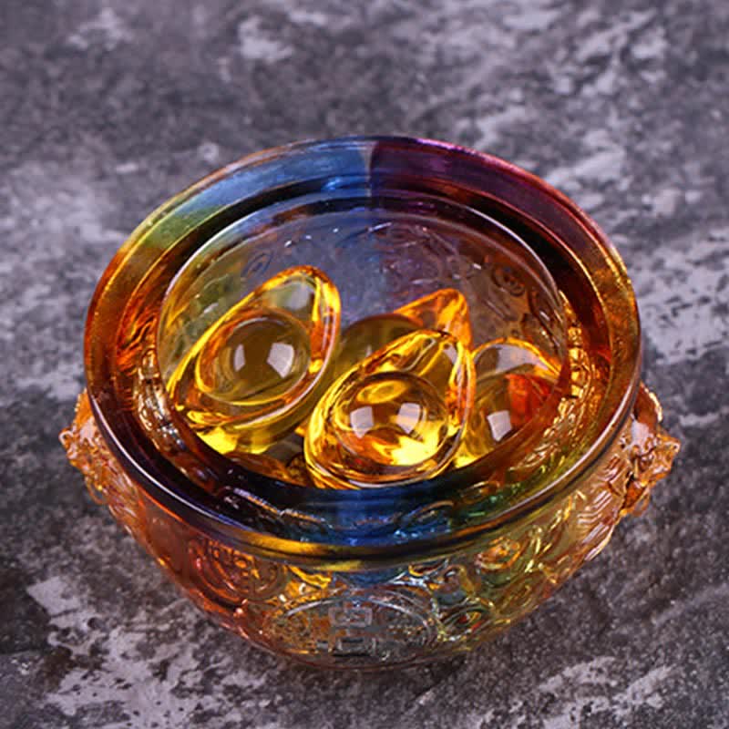 Handmade Liuli Crystal Treasure Bowl for Zen Home Decor