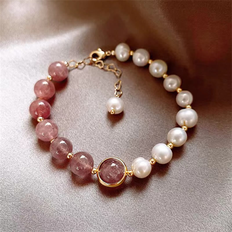 Strawberry Quartz Pearl Love Positive Chain Bracelet