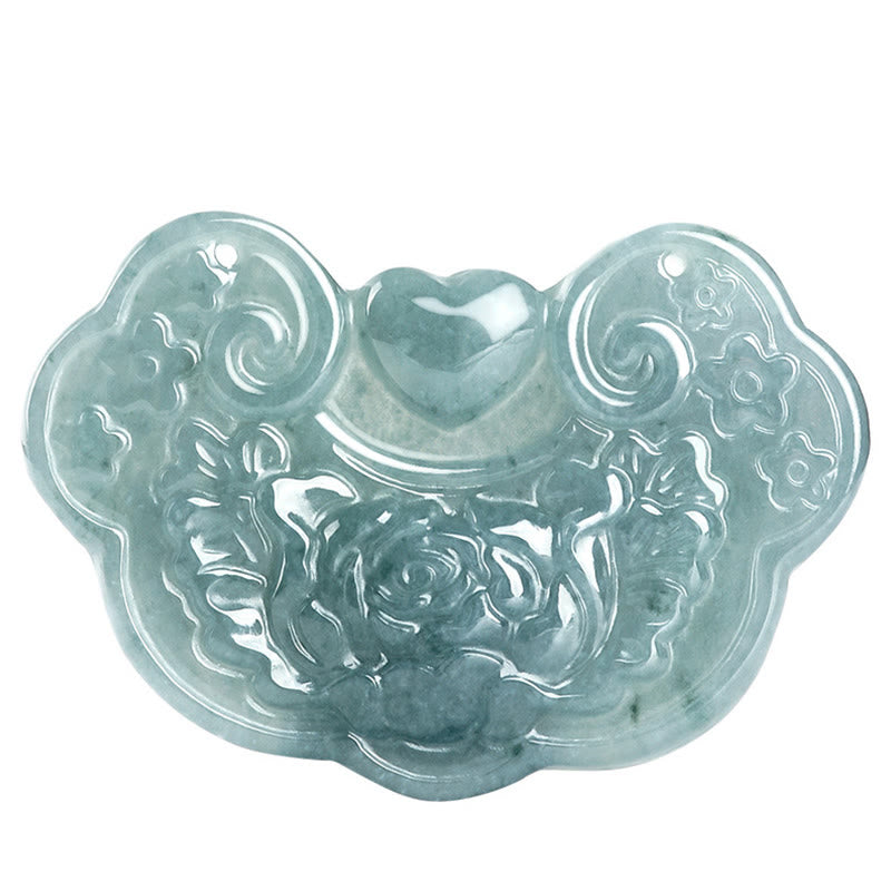 Natural Jade Peony Flower Prosperity Necklace Pendant 32.5mm