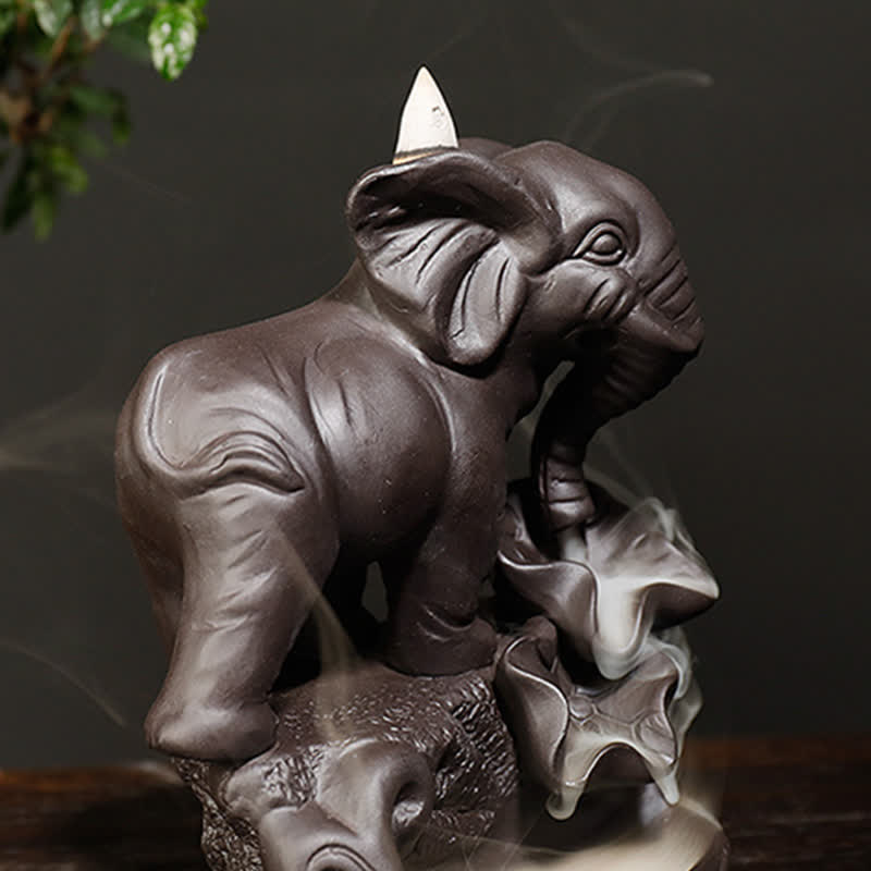 Purple Clay Tibetan Elephant Backflow Incense Burner for Peace