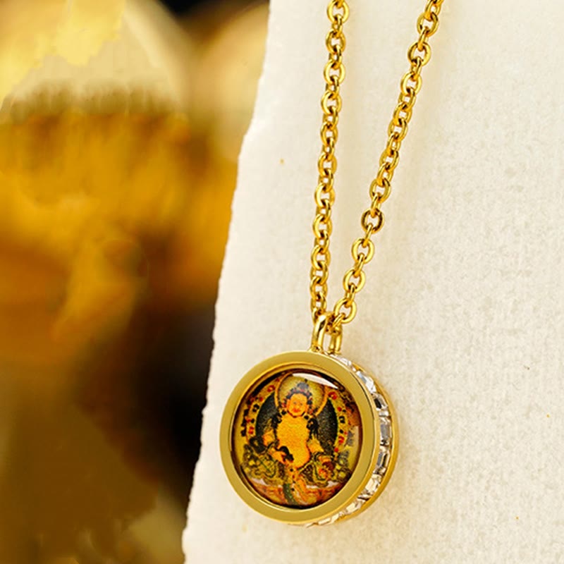 Titanium Steel Buddha Necklace | Green Tara & God Of Wealth Symbol