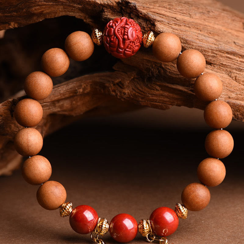 Peach Wood Pixiu Bracelet for Wealth & Protection 8mm Beads