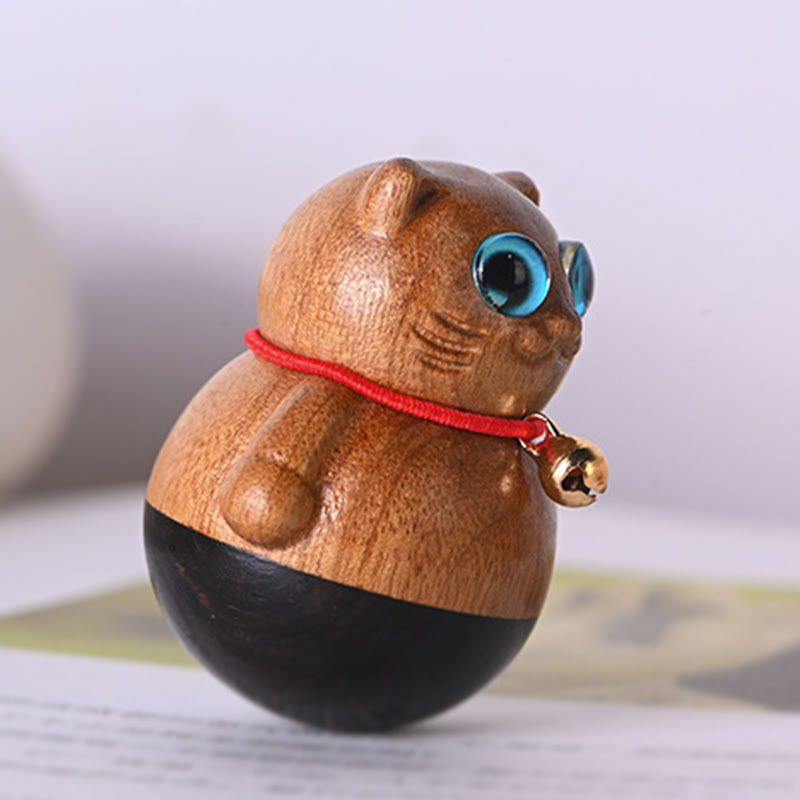 Phoebe Zhennan Wood Mini Lucky Cat Blessing Statue