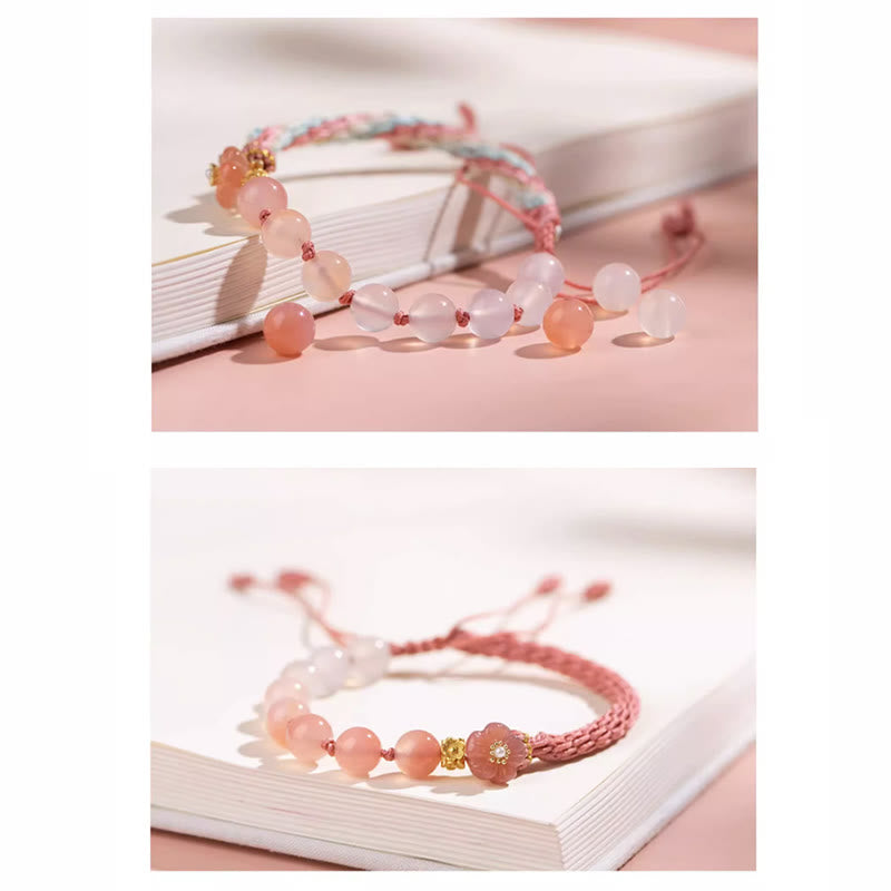 Reincarnation Knot Agate Bracelet with Peach Blossom Charm