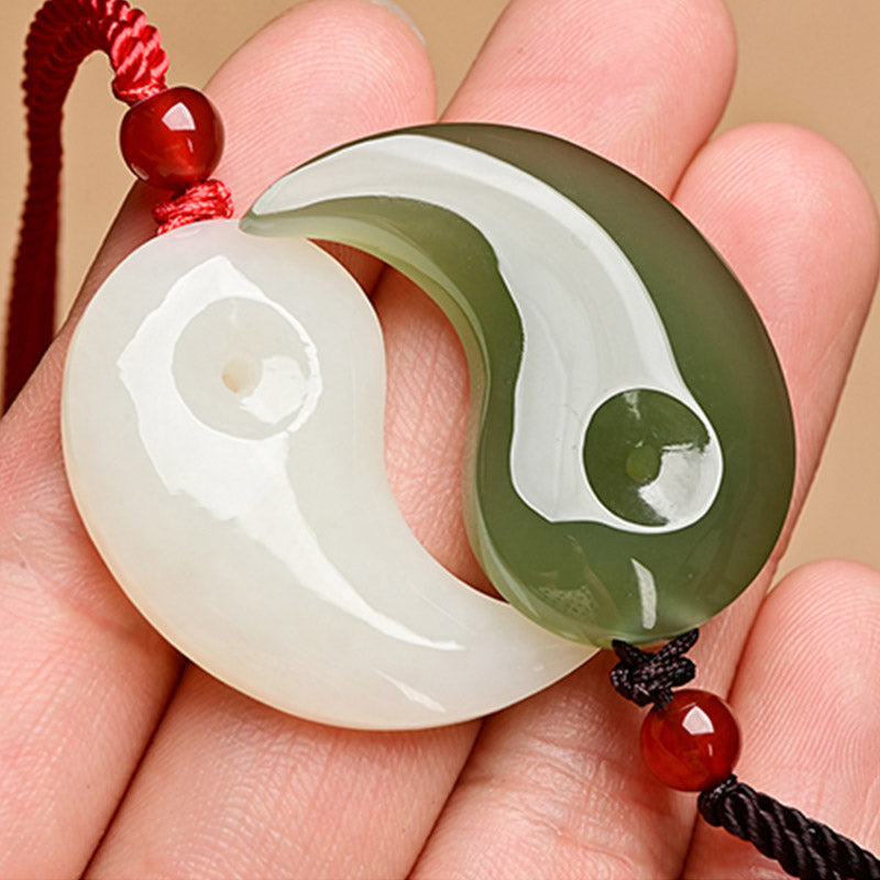 Yin Yang White Jade Cyan Jade Protection Necklace