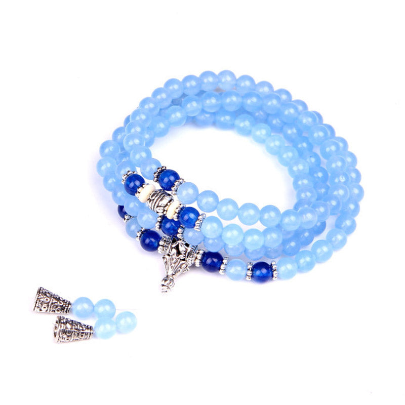 108 Beads Blue Crystal Gemstone Mala Bracelet 6mm Healing