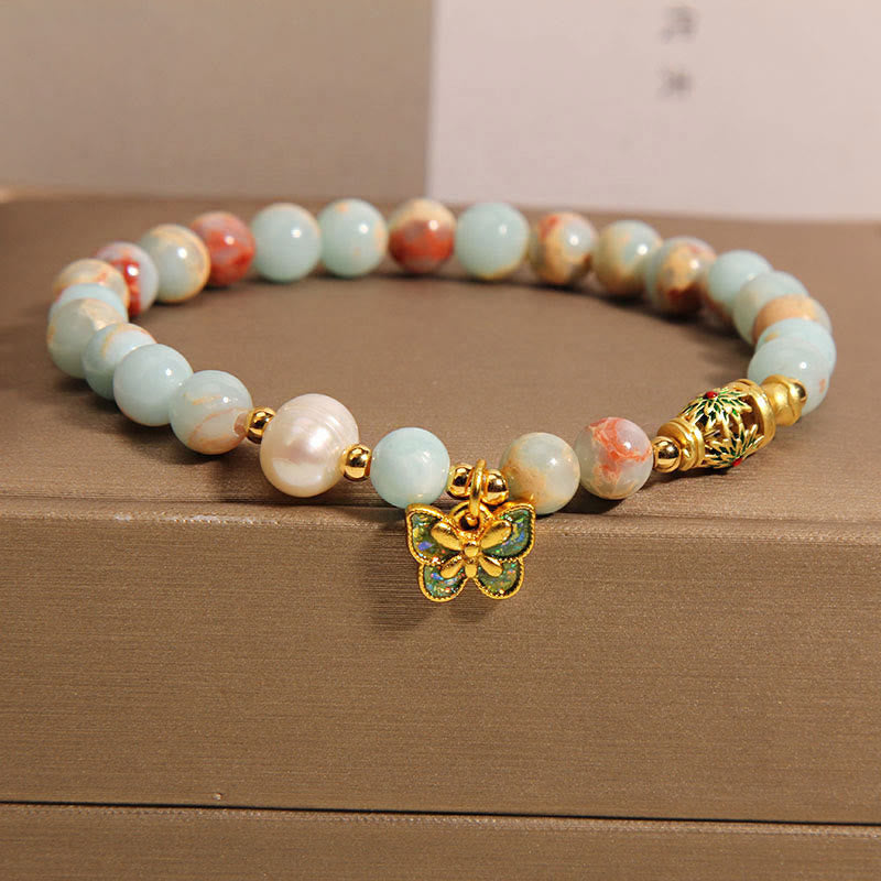 8mm Shoushan Stone Pearl Butterfly Wealth Bracelet