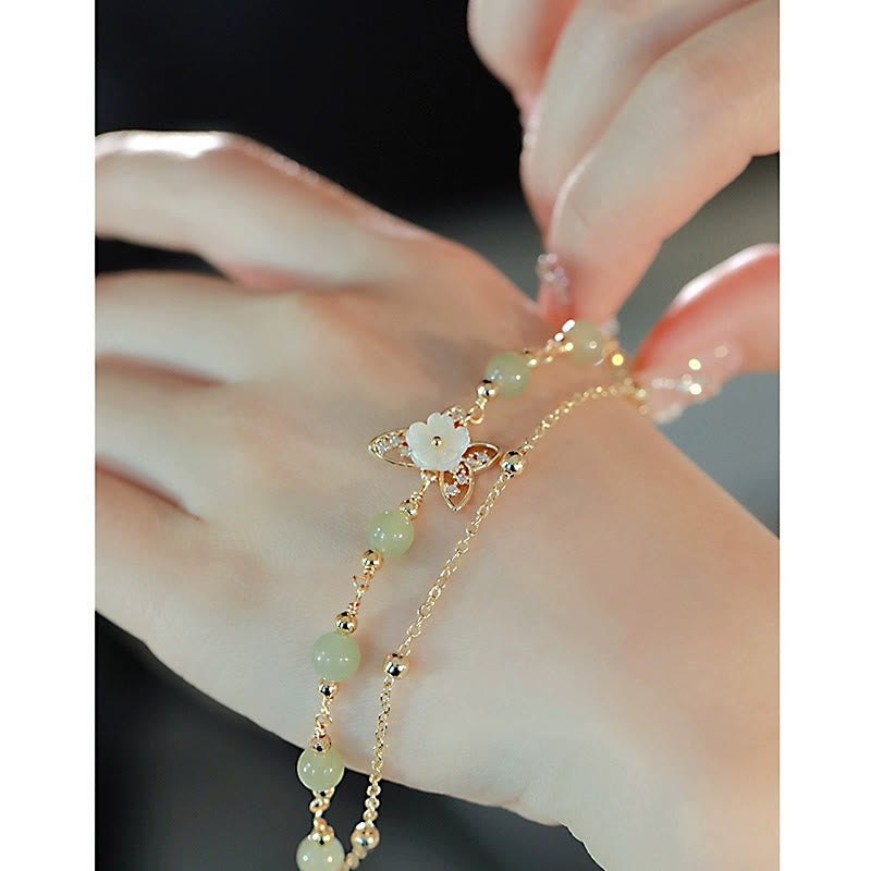 Double Layer 14K Gold Plated Jade Butterfly Luck Bracelet