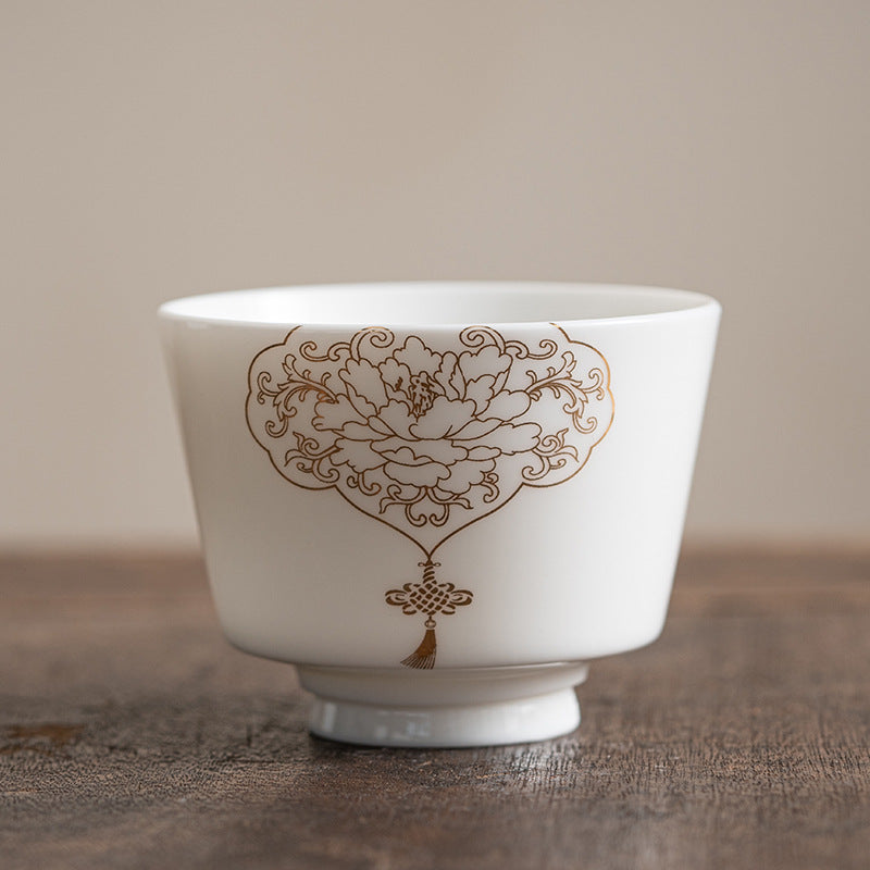 Zen Ceramic Teacup with Lotus Flower and Mountain Design 100ml