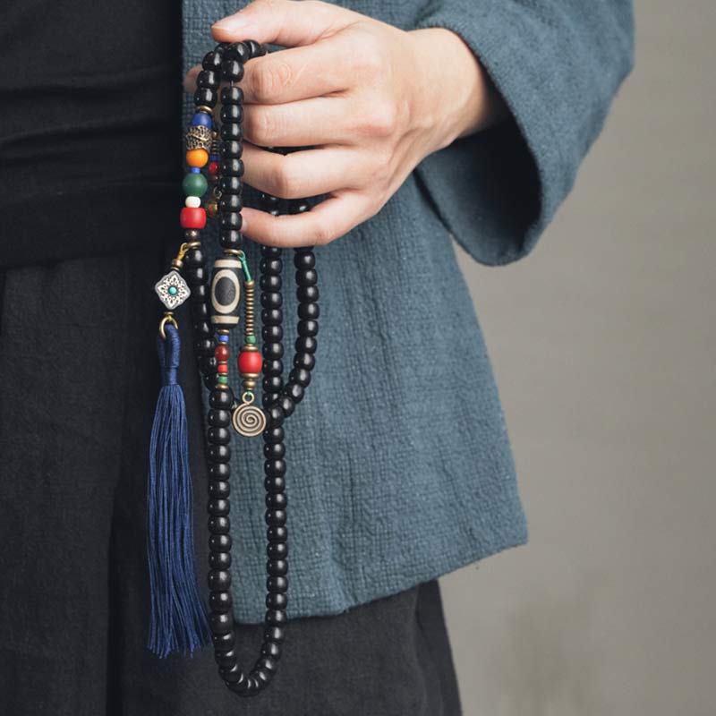 108 Beads Ebony Wood Balance Mala Bracelet for Meditation