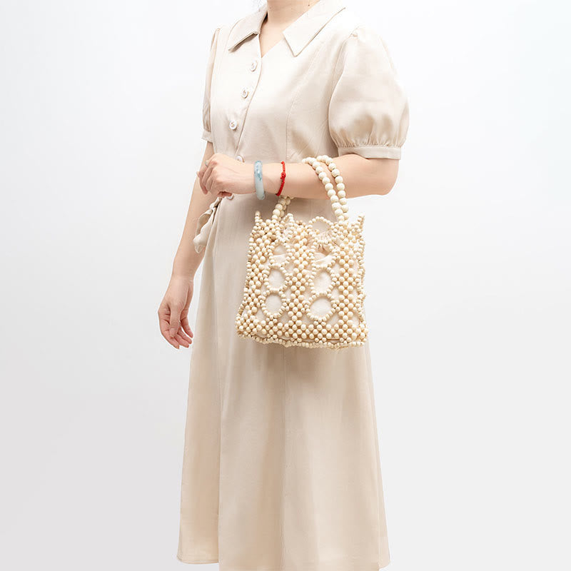 Hand-woven Round Hollow Wooden Beads Handbag - Bohemian Style