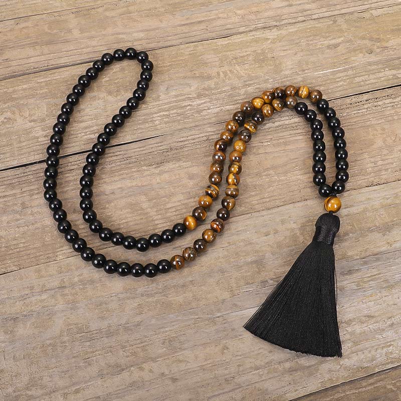 Black Onyx & Tiger Eye Protection Gemstone Mala Set