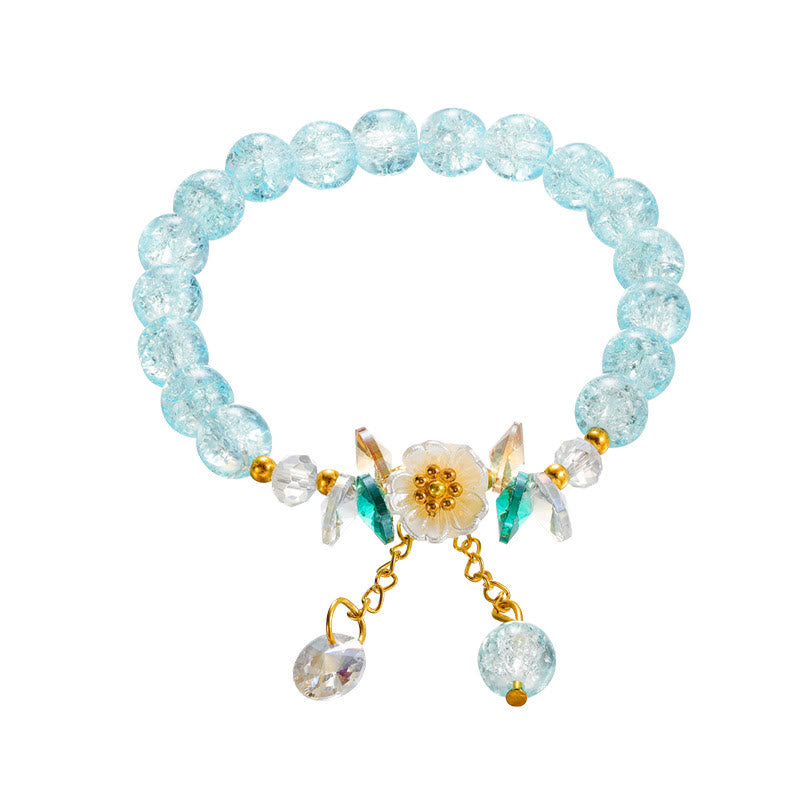 Spiritual Glass Bead Bracelet with Flower Charm for Protection