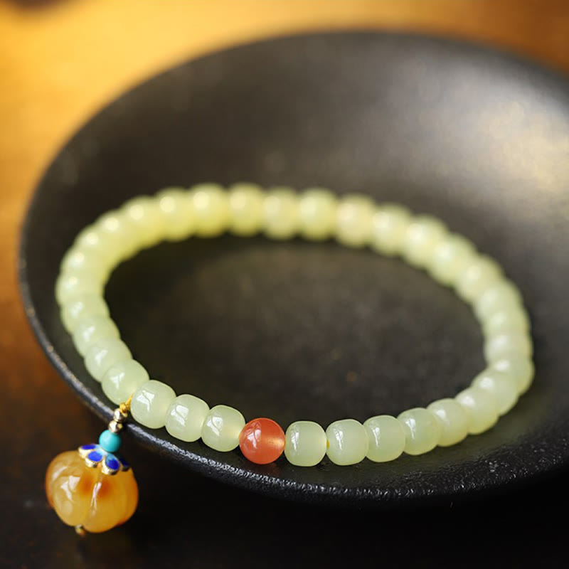 Natural Hetian Jade Prosperity Bracelet with Amber & Red Agate
