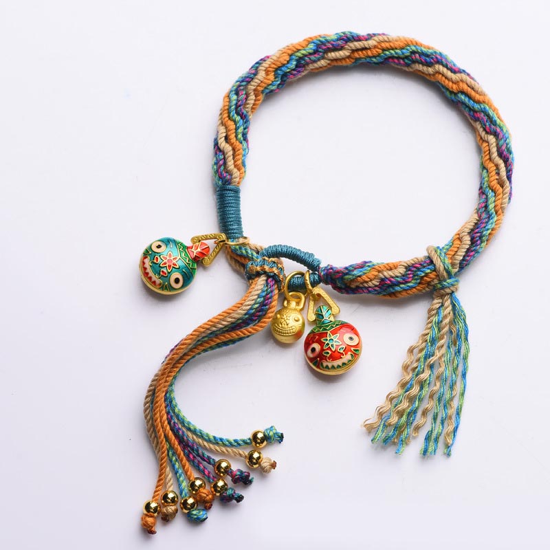 Gold Swallowing Beast Family Luck Bracelet | Colorful String
