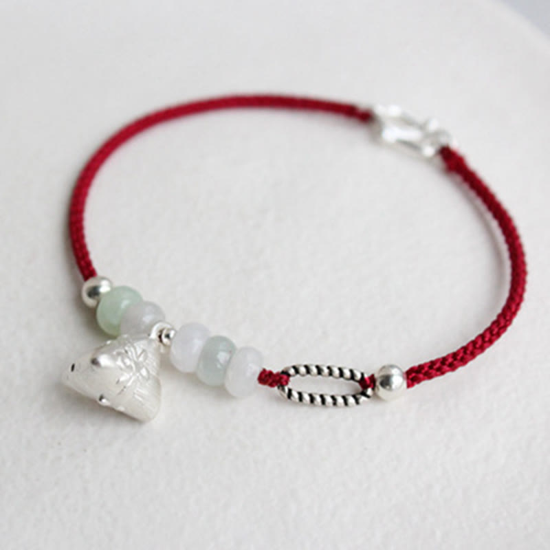 925 Sterling Silver Jade Red String Zongzi Charm Abundance Bracelet