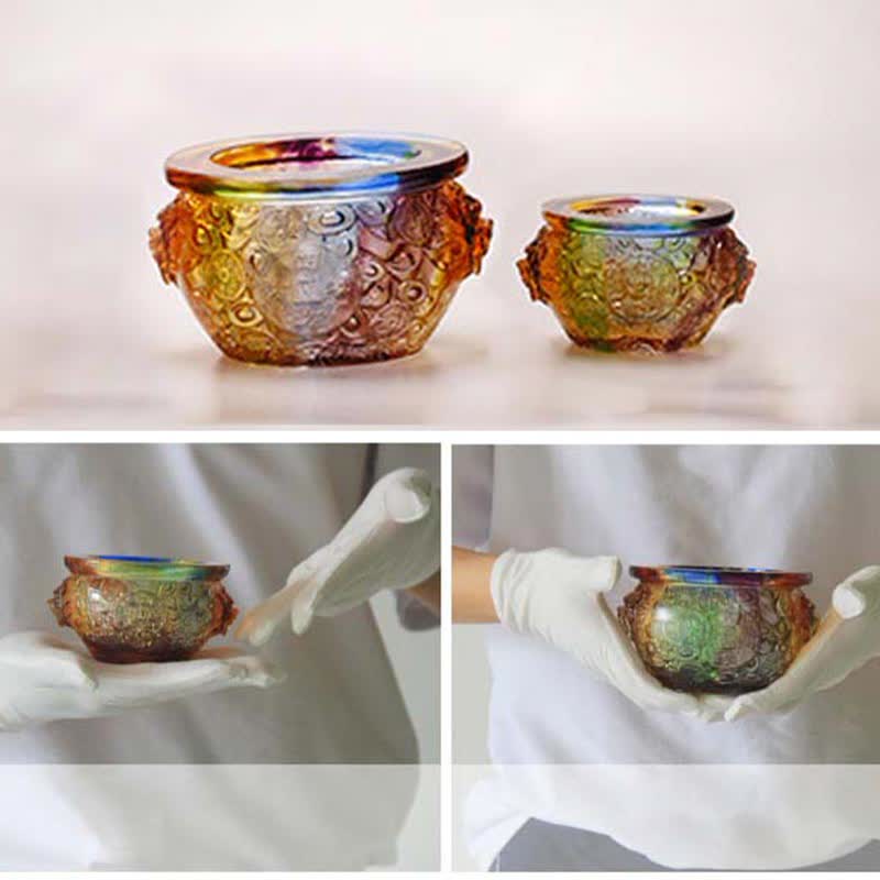 Handmade Liuli Crystal Treasure Bowl for Zen Home Decor