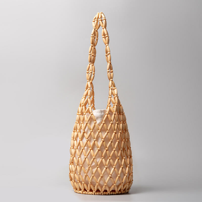 Wooden Beads Bucket Shoulder Bag for Spiritual Accessories