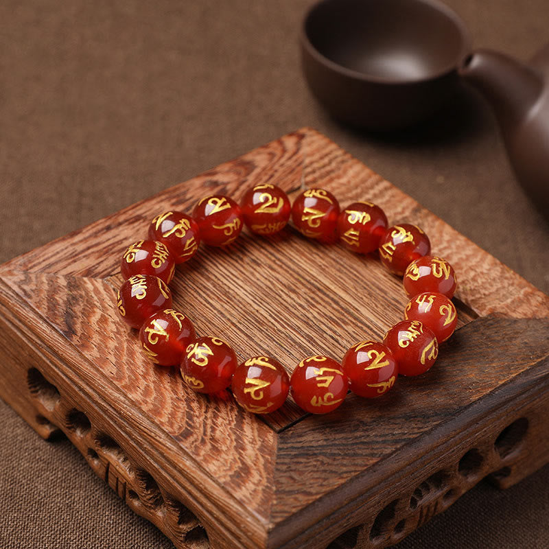 8mm White Crystal Om Mani Padme Hum Protection Bracelet