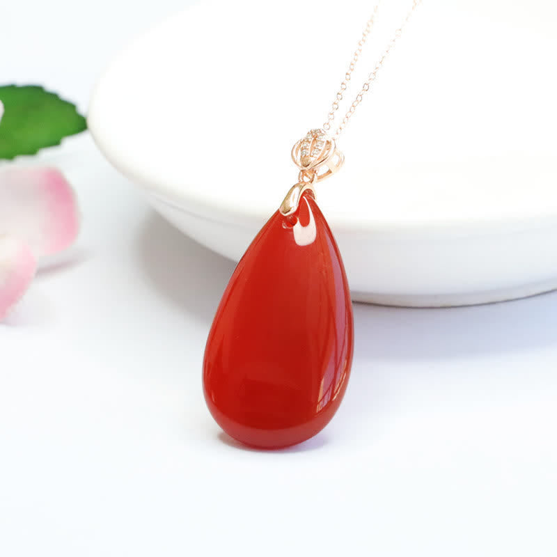 Red Agate Confidence Necklace | Sterling Silver Waterdrop Pendant