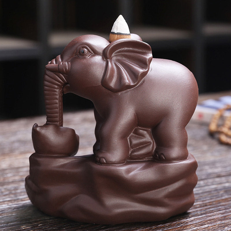 Tibetan Elephant Purple Clay Backflow Incense Burner