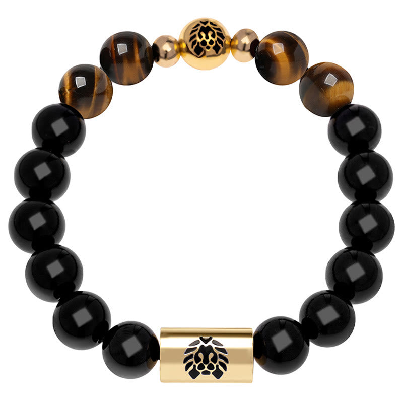 Black Onyx Tiger Eye Protection Bracelet with Lion Bead