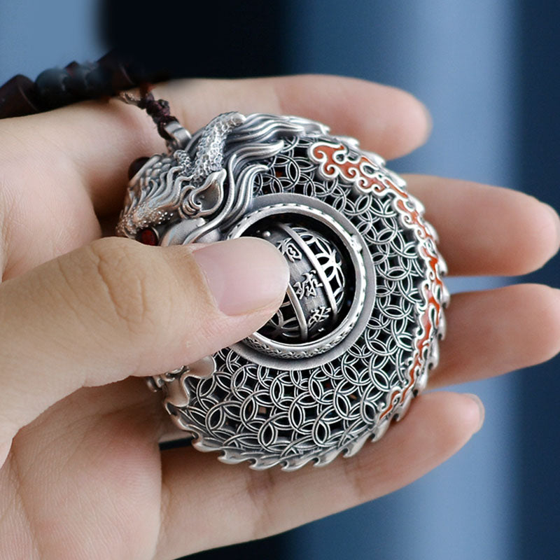 999 Sterling Silver Dragon Ball Hanging Decoration for Strength & Balance