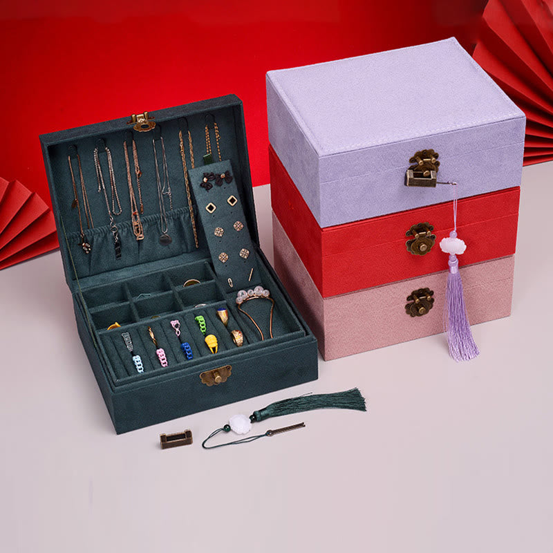 Two-Layer Flannel Jewelry Box with Lock for Zen Decor