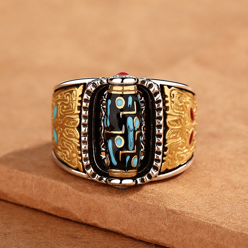 Nine-Eye Dzi Bead Wealth and Protection Spiritual Ring
