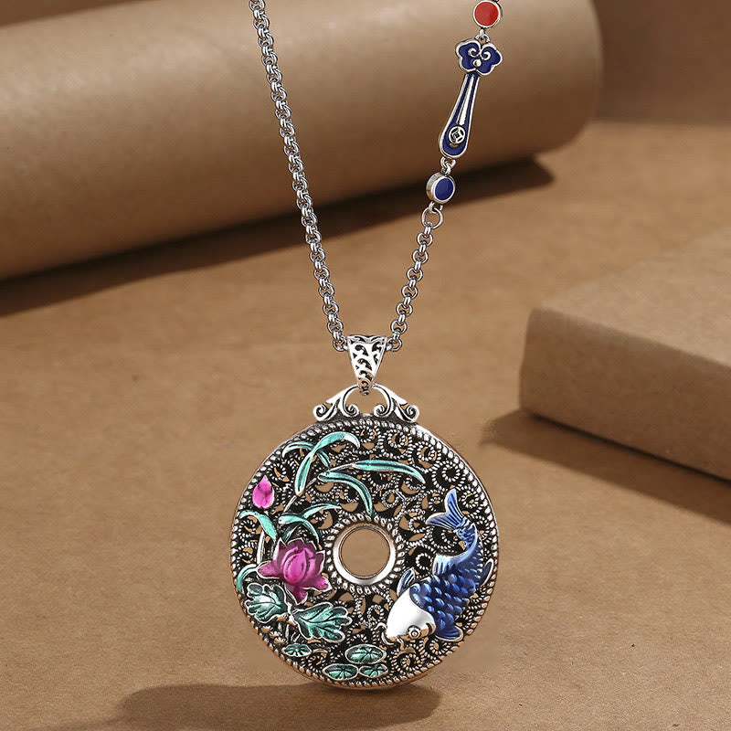 Koi Fish Lotus Peace Buckle Fu Character Wealth Necklace