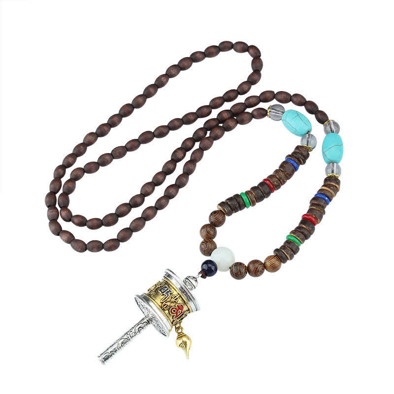 Turquoise Om Mani Padme Hum Prayer Wheel Necklace