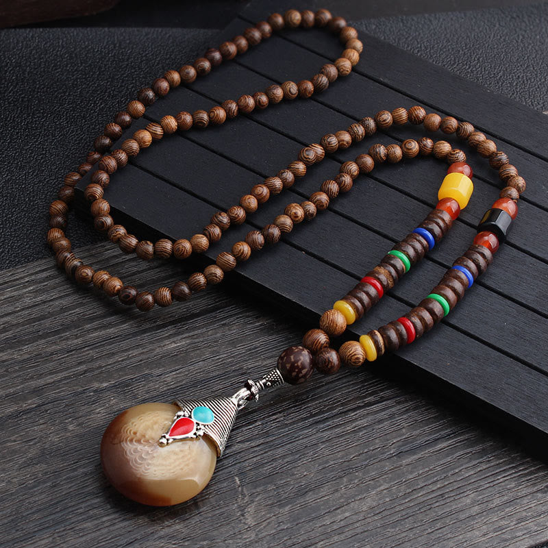 Wenge Wood & Agate Balance Necklace for Peace & Protection