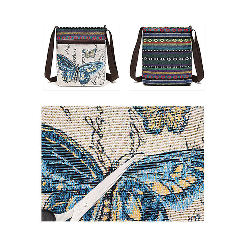 Elephant Butterfly Embroidered Spiritual Canvas Tote Bag