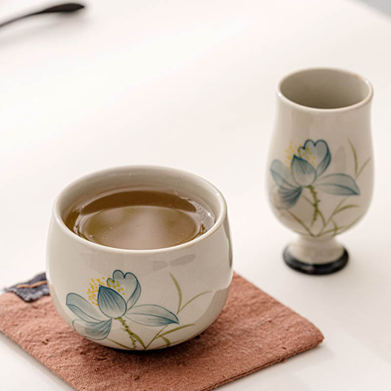 Hand Painted Lotus Ceramic Teacup 70ml | Kung Fu Tea