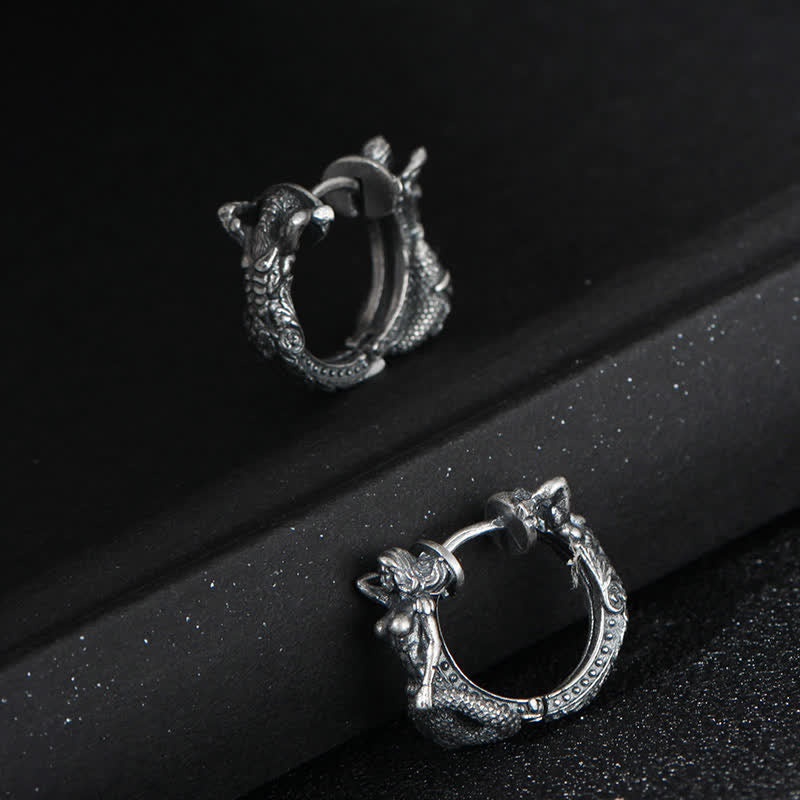 925 Sterling Silver Dragon Hoop Earrings for Protection & Strength