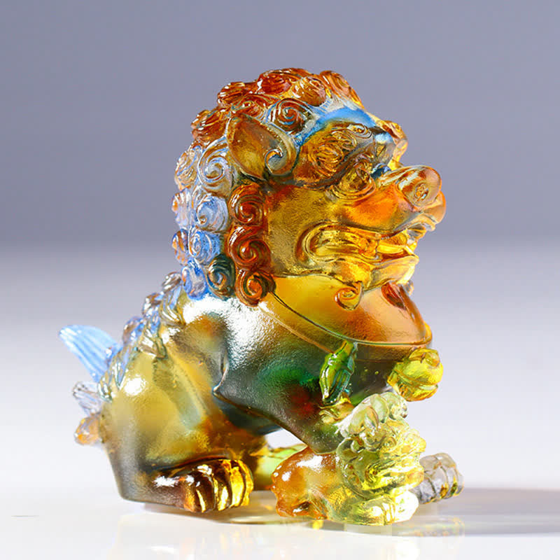 Handmade Liuli Crystal Lion Art Piece for Strength & Protection