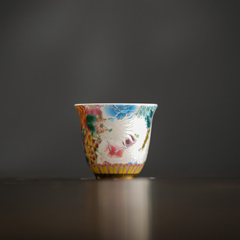 Dragon & Phoenix Ceramic Teacup 50ml | Zen Decor
