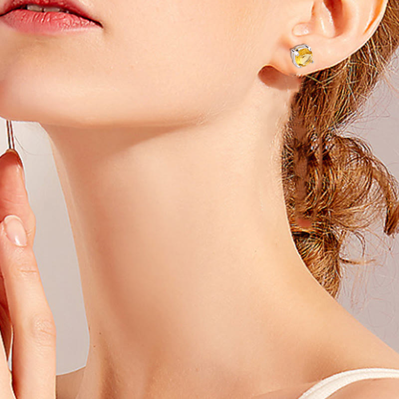 Unisex Natural Amethyst Love Earrings with Various Gemstones 7mm