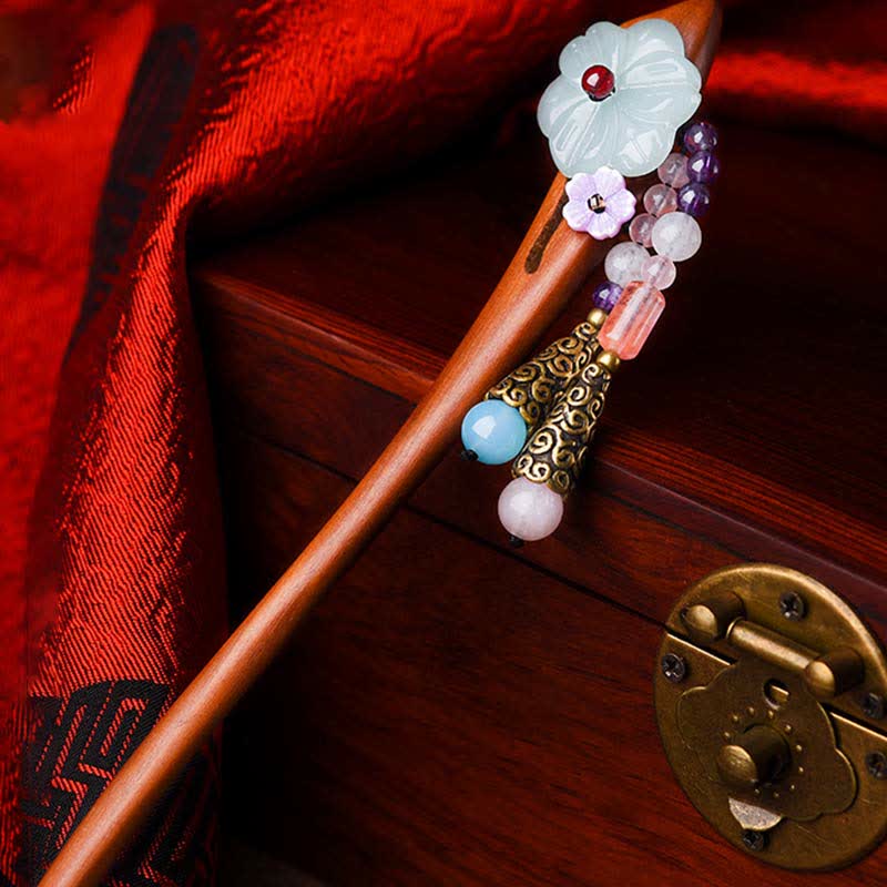 Red Sandalwood Amethyst Aventurine Protection Hairpin Chinese Style
