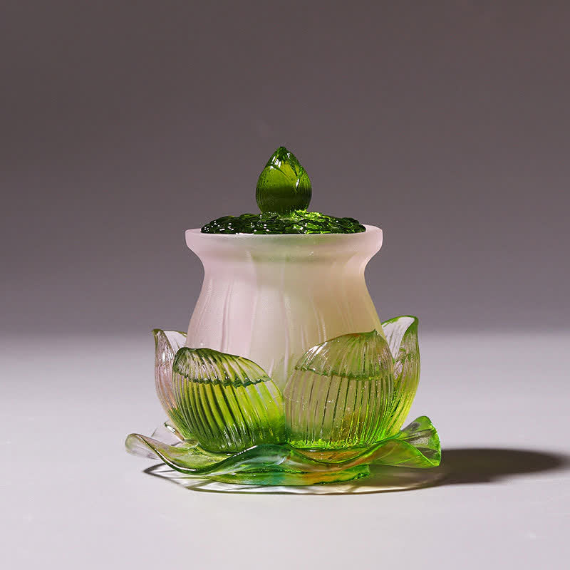 Handmade Liuli Feng Shui Lotus Crystal Art Piece