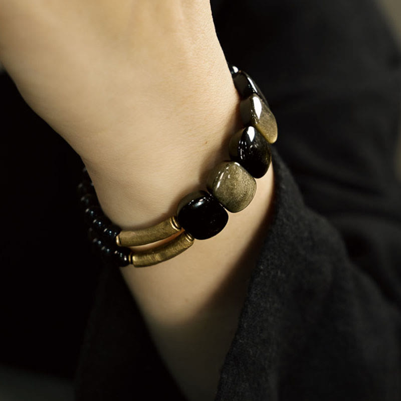 Black Obsidian Gold Sheen Obsidian Strength Bracelet 16cm