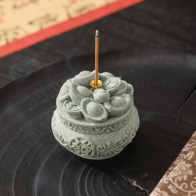 Green Sandstone Fu Incense Burner | Prosperity Desk Decor